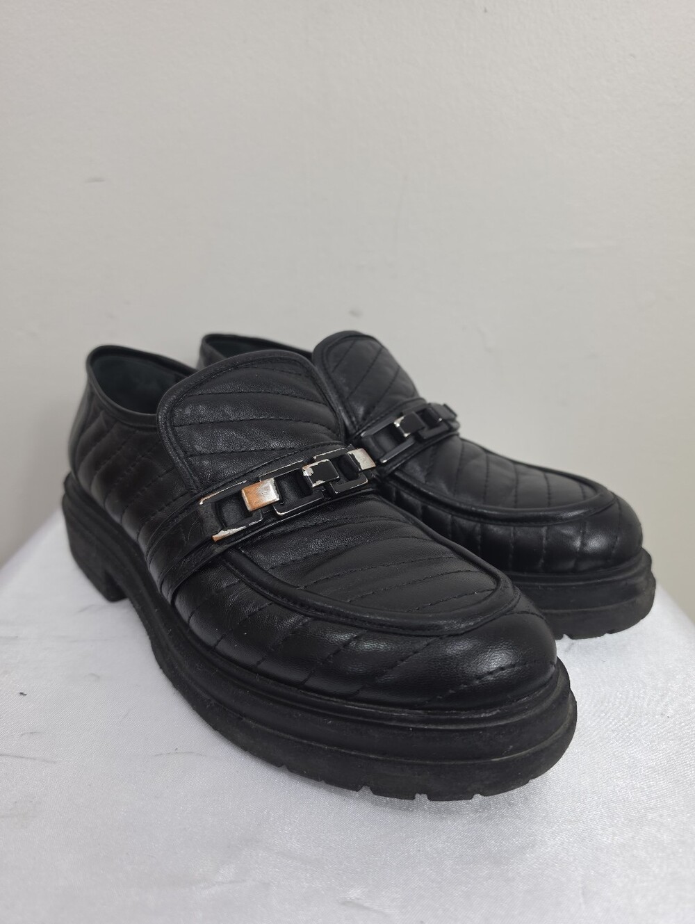 Napoleoni Black Quilted Leather Women's Loafers Made In Italy
